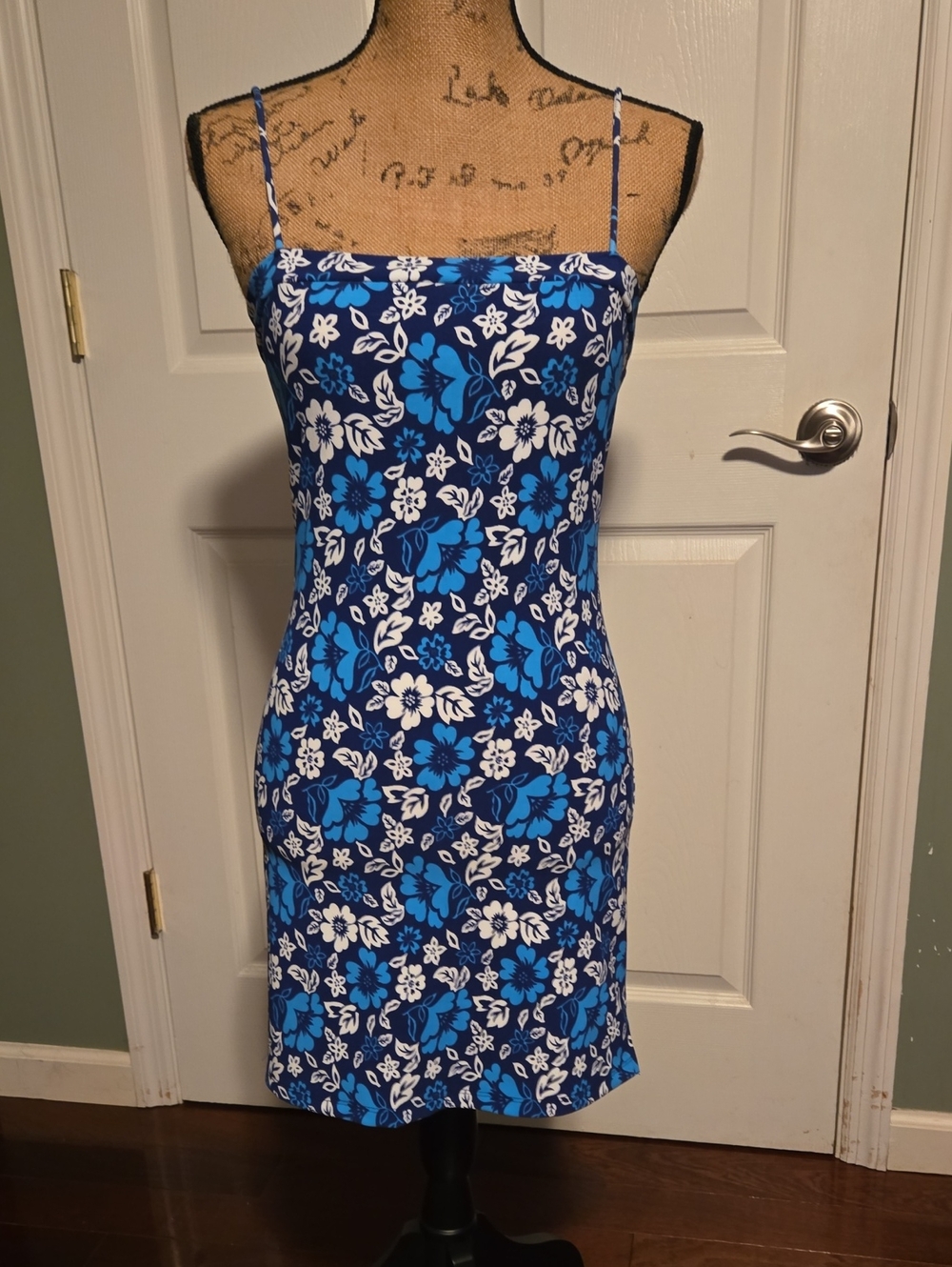 Blue Floral Spaghetti-Strap Dress